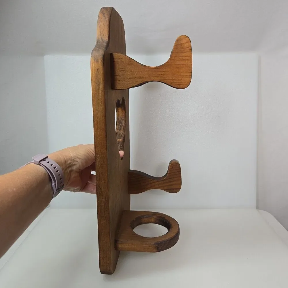 Vintage Wood Wall Mount Hair Dryer Curling Iron Holder Rustic Bathroom Organizer